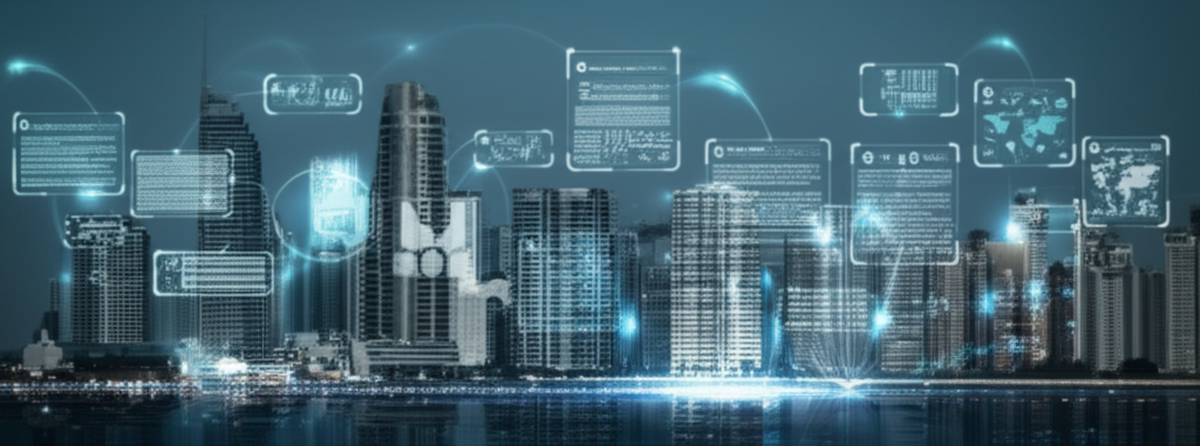 AI-powered search strategies in a futuristic cityscape, 2024 SEO.