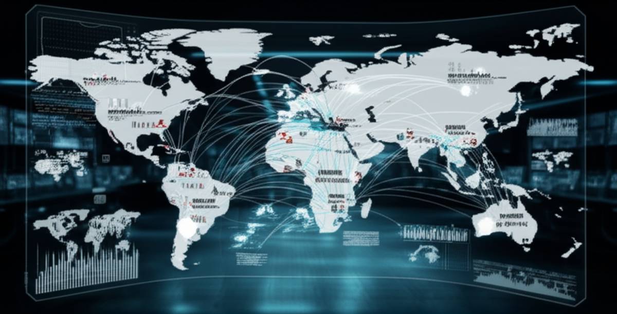 Cyberwarfare attack map visualizing global threats