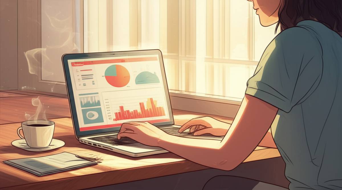 Earn money online: Person analyzes charts on laptop, determined to succeed.