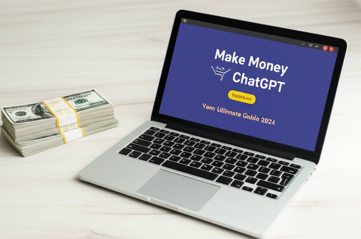 Make Money with ChatGPT: Laptop, Book, & US Dollar Bills