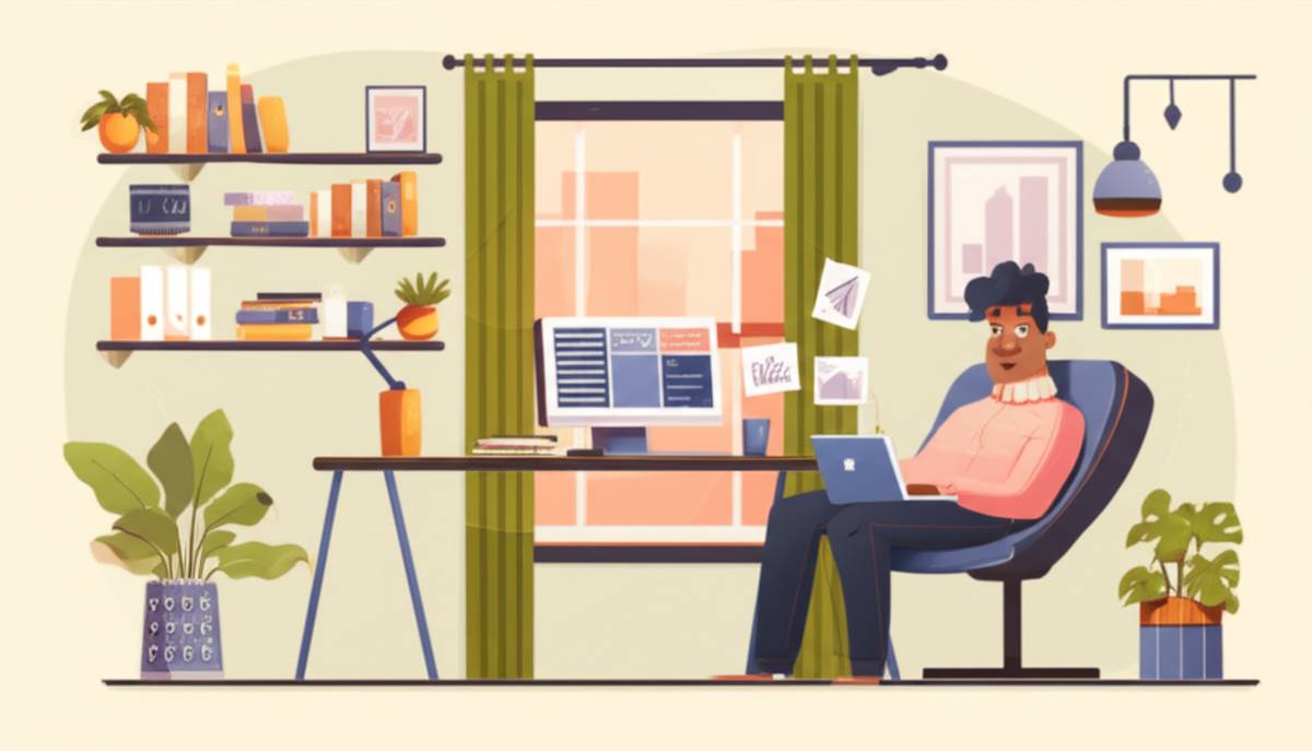 A digital entrepreneur building wealth using AI tools in a cozy home office