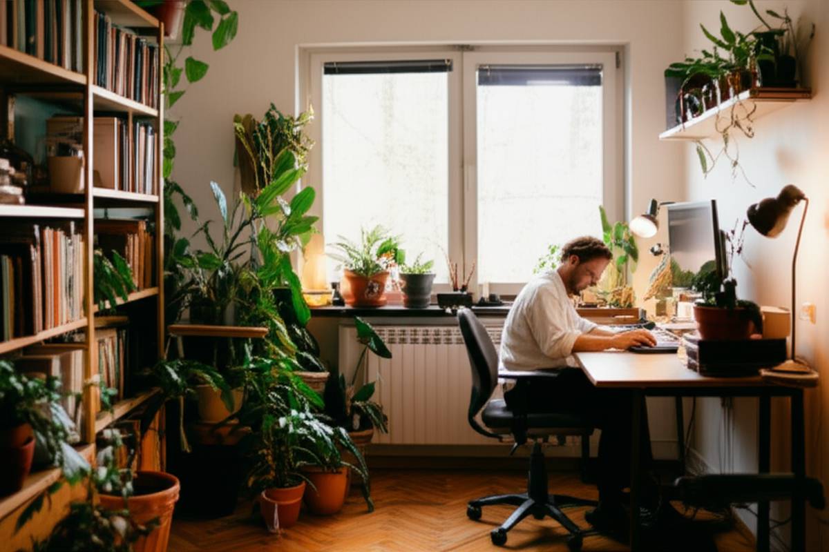 Boundaries in life helping a digital entrepreneur maintain balance in a cozy home office