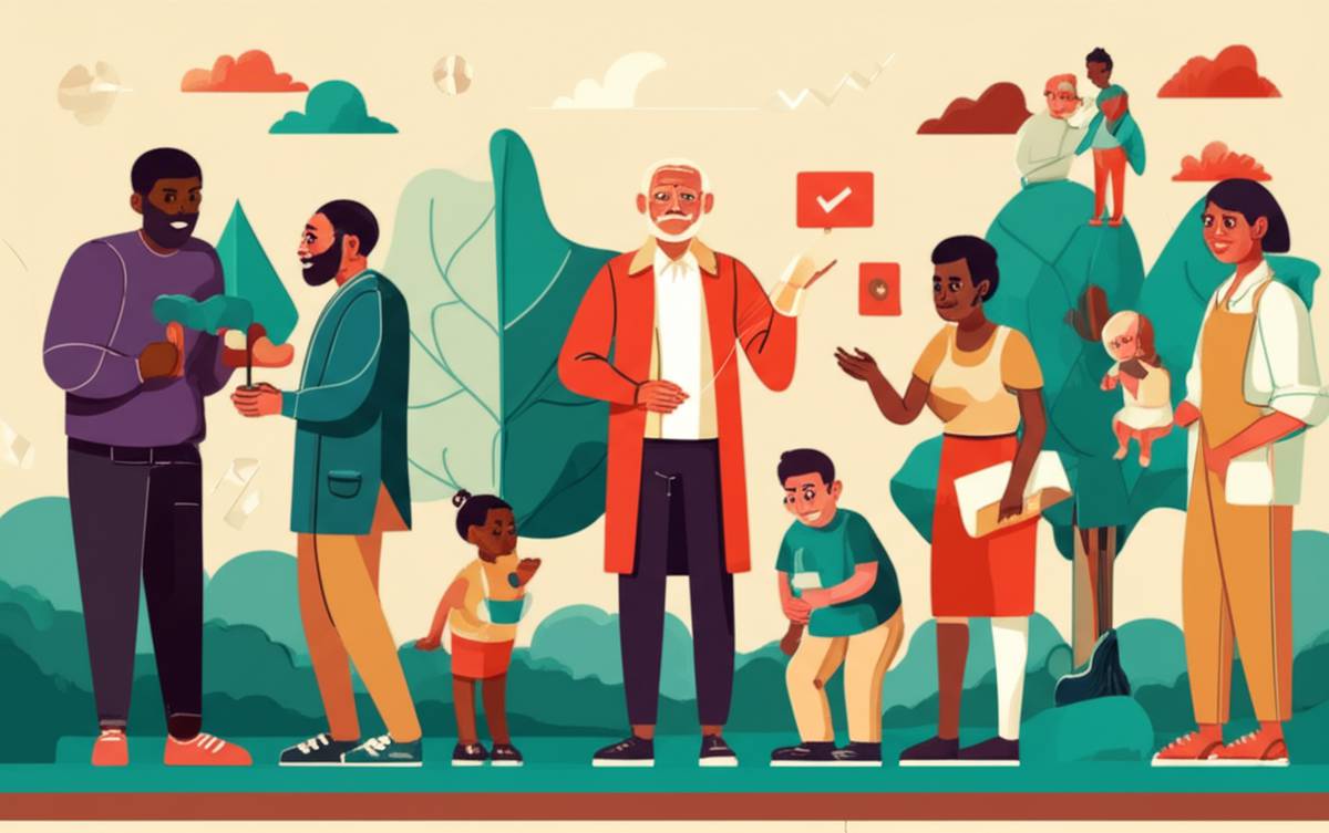 Modern life cycle illustration: Growth, careers, passion, and societal contribution.