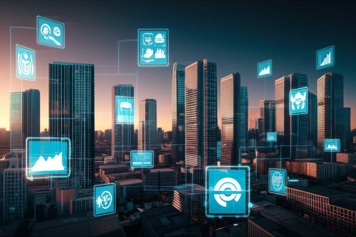 Futuristic Cityscape: Marketing & Sales Automation Solutions