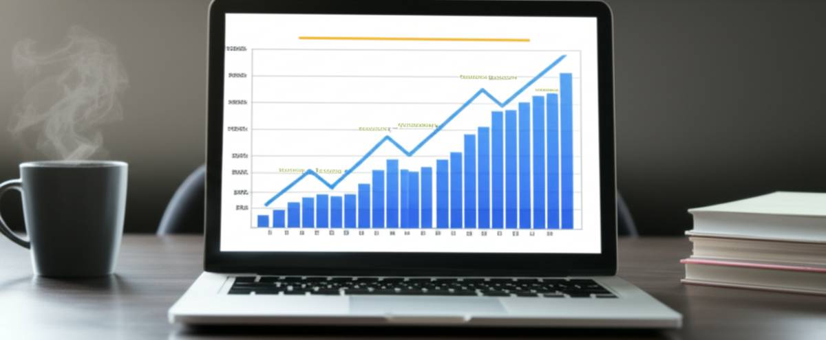 Passive Income Success: Laptop showing growth charts in bright home office