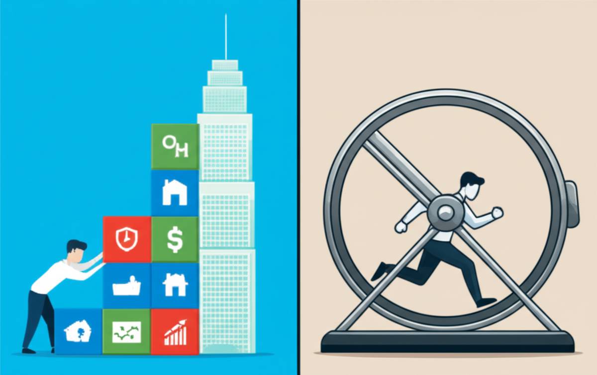 Build Assets vs. Work Mindset: Invest for financial freedom.