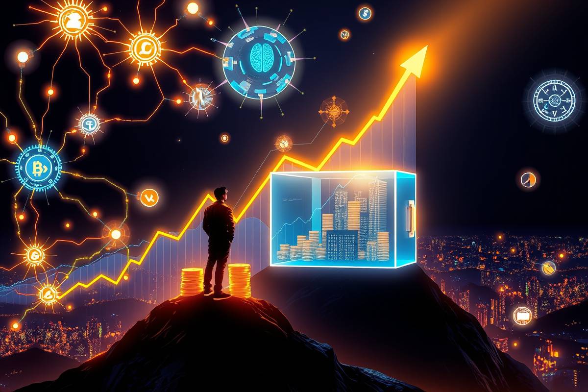 billionmode's AI concept: wealth creation, passive income, and financial freedom through smart investments and digital currency.