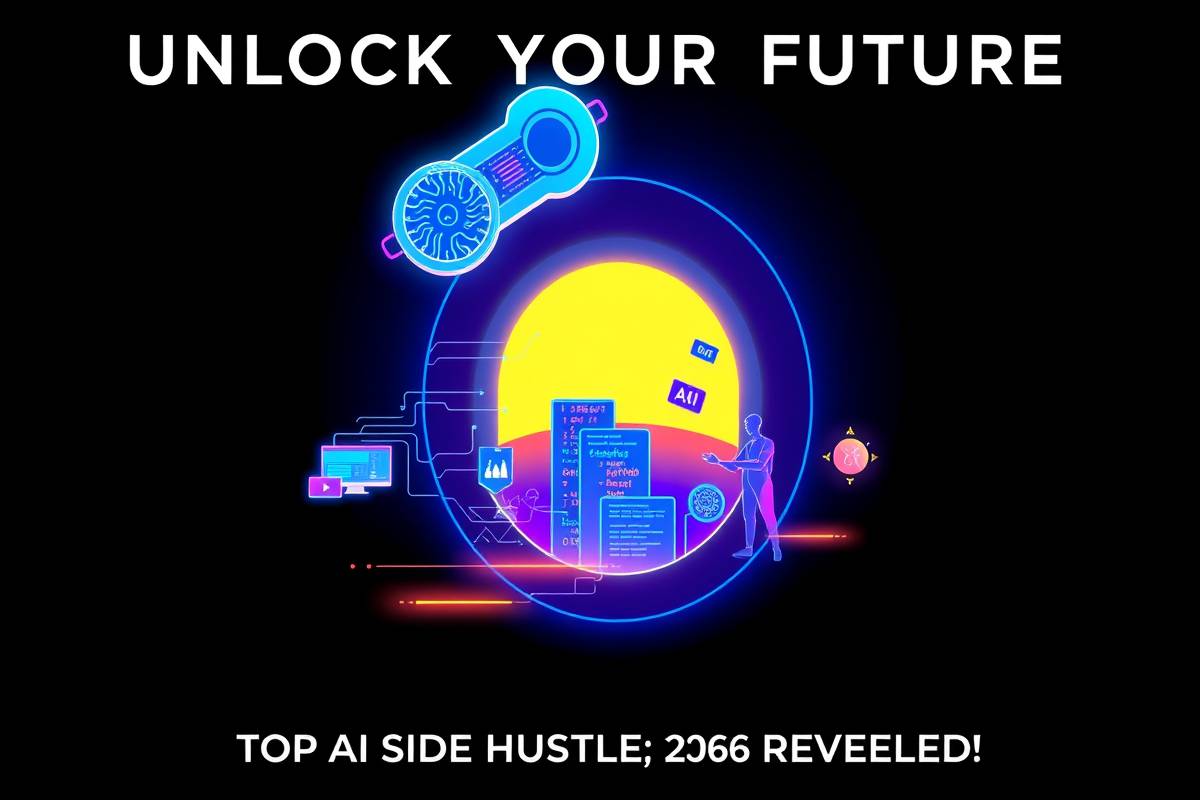 A glowing AI key unlocking future side hustles for 2026. Discover top AI opportunities with billionmode.