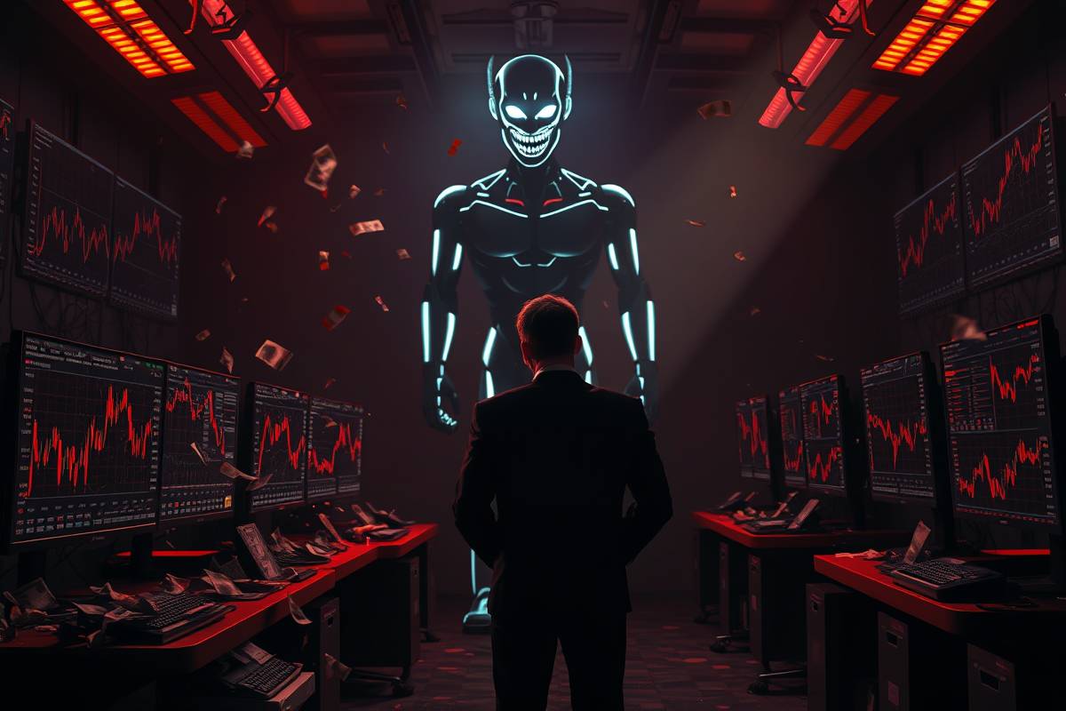 AI robot looms over investor amid chaos. Avoid deadly mistakes with Billionmode's wealth strategies.