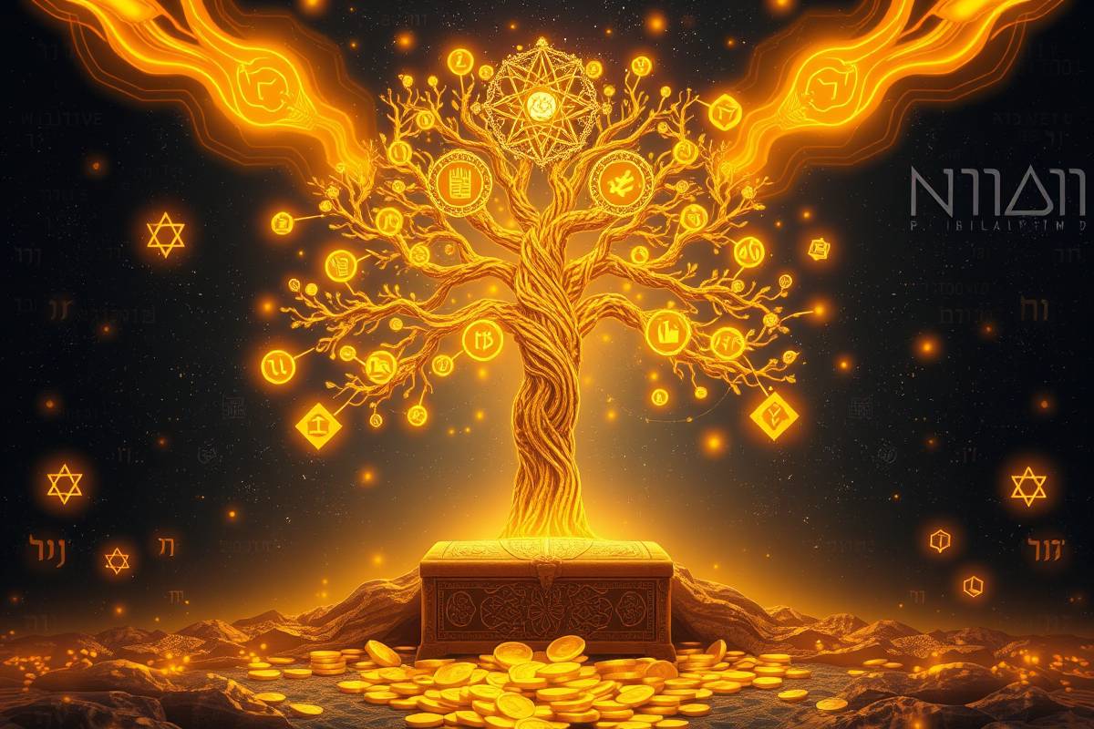 Mystical Kabbalah Tree glowing with golden light, symbols, and BillionMode activation