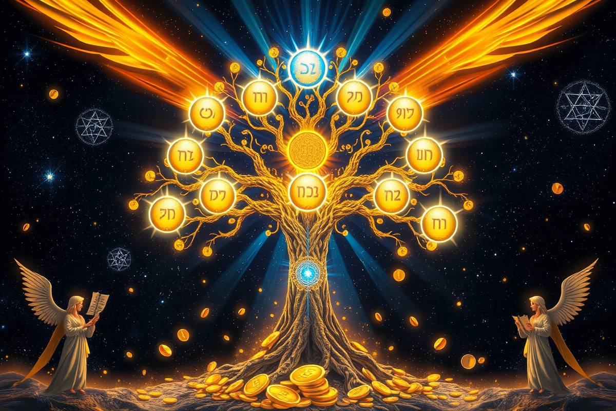 Divine Kabbalah Tree of Life glowing with spiritual energy for billionmode financial abundance