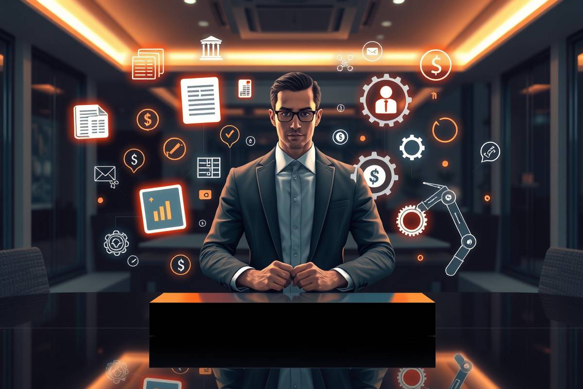 billionmode: Actionable problem-solving tools and automation for wealth building in futuristic digital illustration